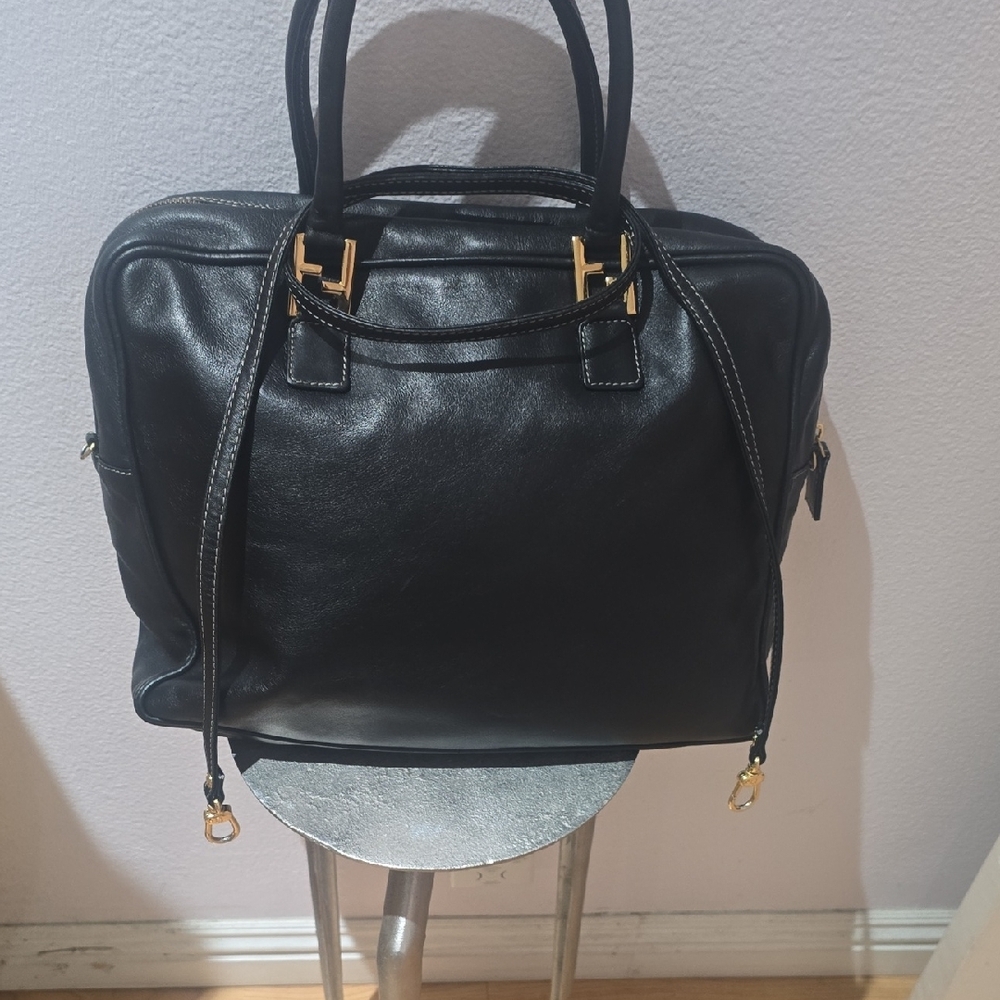 Fendi Black Leather Ventage Handbag with Gold Accents Authentic - Picture 2 of 16